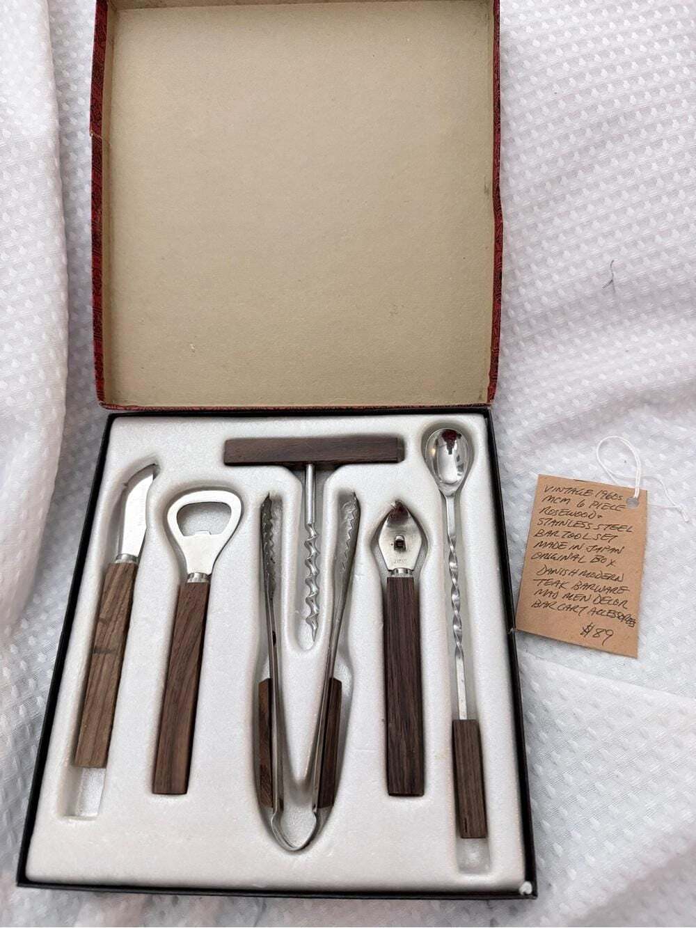 Vintage Stainless Steel & Wood Bar Tool Set - 6 Piece